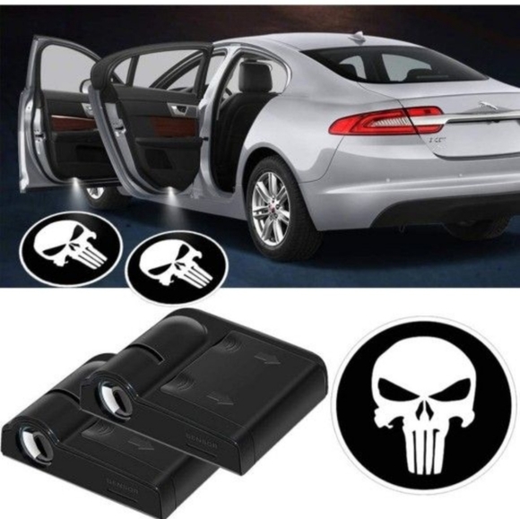 2 new WIRELESS Punisher car door LED Projector lights NO tools needed 2 install - Picture 2 of 3